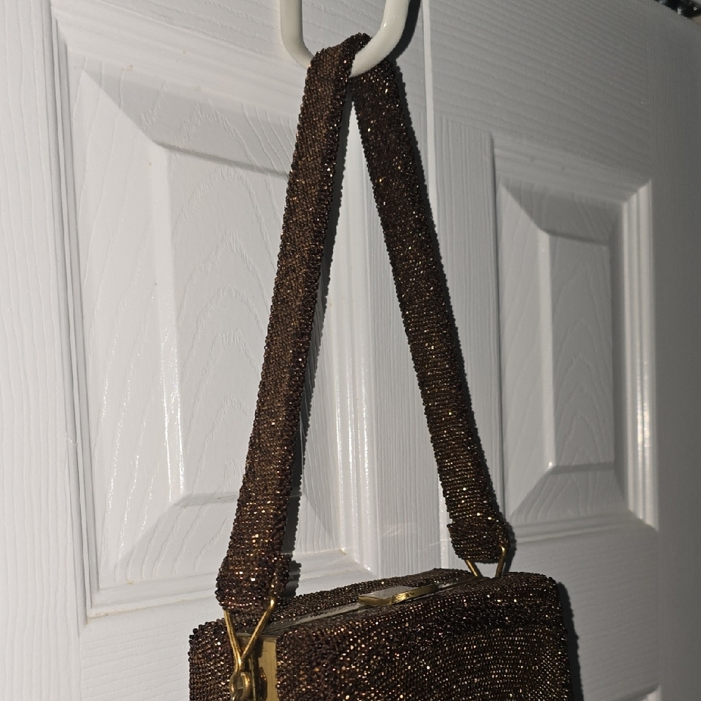 Vintage DU BONNETTE Mid Century Coppery Brown Beaded Evening Bag - Picture 6 of 13